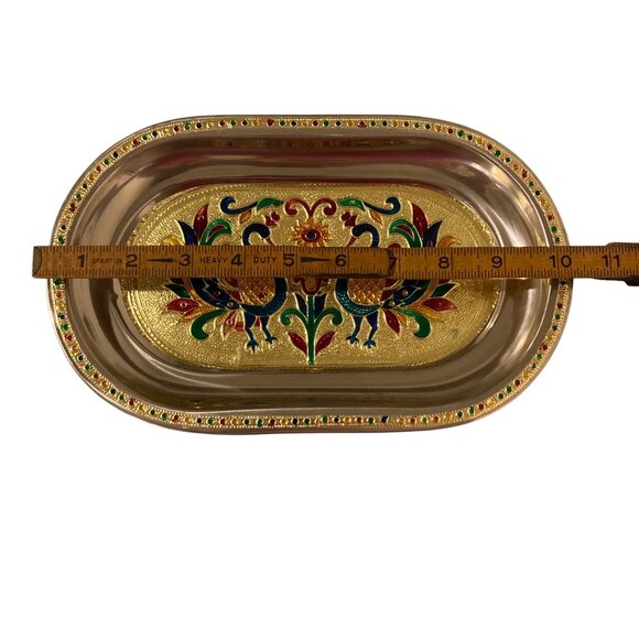 Meenakari Metal Enamel Floral Peacock Tray - Picture 4 of 5